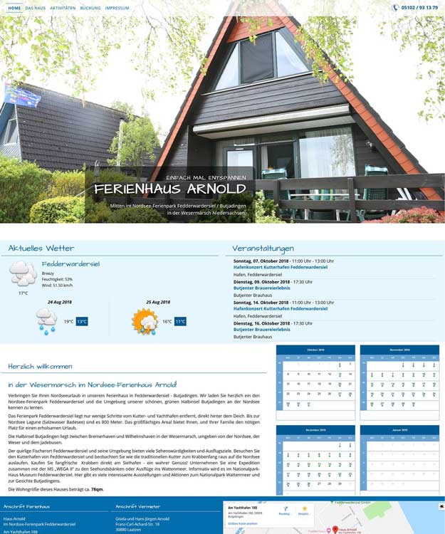 Werbeagentur Laatzen: Webdesign Nordsee-Ferienhaus Arnold Fedderwardersiel, Butjadingen, Wesermarsch Homepage