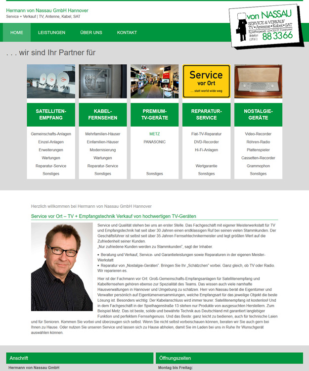 Werbeagentur Hannover - Webdesign Hannover - Hermann von Nassau GmbH Hannover Service + Verkauf | TV, Antenne, Kabel, SAT Hannover