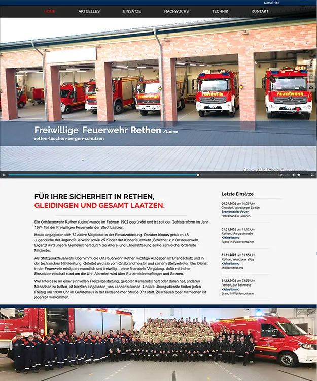 Mit der neuen Joomla 5 Website der Feuerwehr Rethen in Laatzen haben wir einen modernen, responsiven und inhaltlich klar strukturierten Webauftritt geschaffen, der Einsatzdokumentation, Öffentlichkeitsarbeit und medienstarke Darstellung der Feuerwehr optimal verbindet.